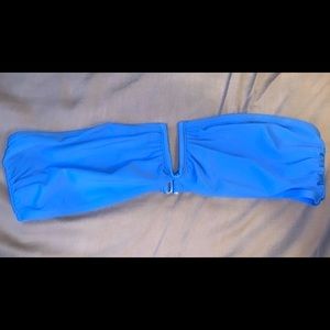 blue strapless swim suit top